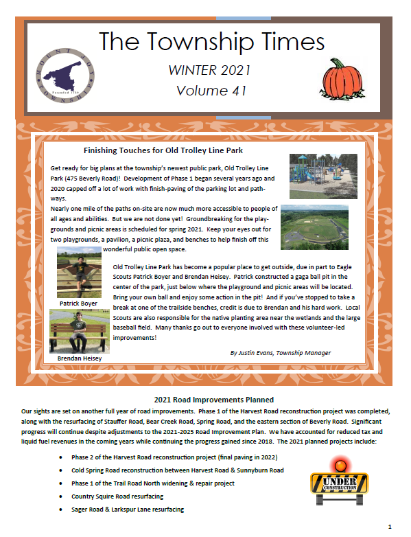 Township Newsletters Mount Joy Township